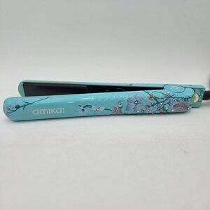 Amika Ceramic Flat Iron Hair Straightener Blue Floral Limited Edition Styling 1"